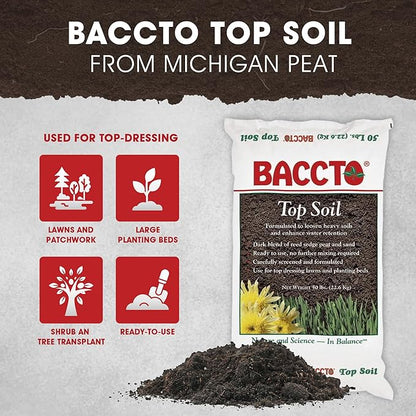 Michigan Peat 1550P Baccto Topsoil for Lawns, Gardens, and Raised Planting Beds with Reed Sedge, Peat, and Sand Mix, 50 Pounds (10 Pack)