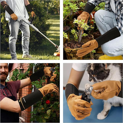 HLDD HANDLANDY Long Gardening Gloves, Leather Thorn Proof Rose Pruning Glove for Men & Women, Great Gift for Gardener