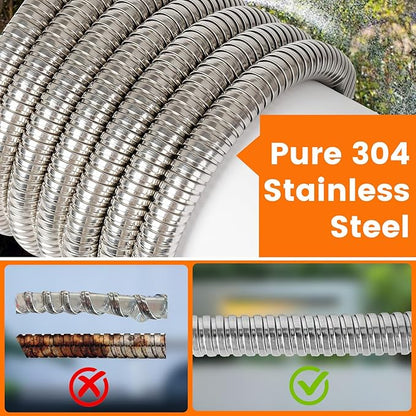 Metal Garden Hose 100FT Heavy Duty Lightweight 304 with Brass Nozzle,Durable Fittings,No Kink & Tangle,Puncture Resistant,Easy to Use & Store for RV,Outdoor, Yard,Ligh (100ft)