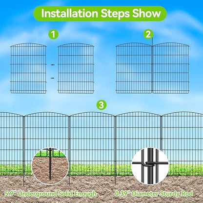 INJOPEXI Decorative Garden Fence 12 Panels 23.6ft (L)×36in (H) Garden Fences with 12 Panels Rustproof Wire No Dig Rabbit Animal Barrier Fencing Rabbit Dog Fence for Yard Patio Outdoor - Without Gate
