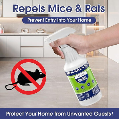 Rodent Repellent Spray, 16oz – Effective Natural Peppermint Formula Repel Mice, Rats, Squirrels, and Rodents. Safe for Indoor, Outdoor, and Car Engines. Safe for People and Pets.