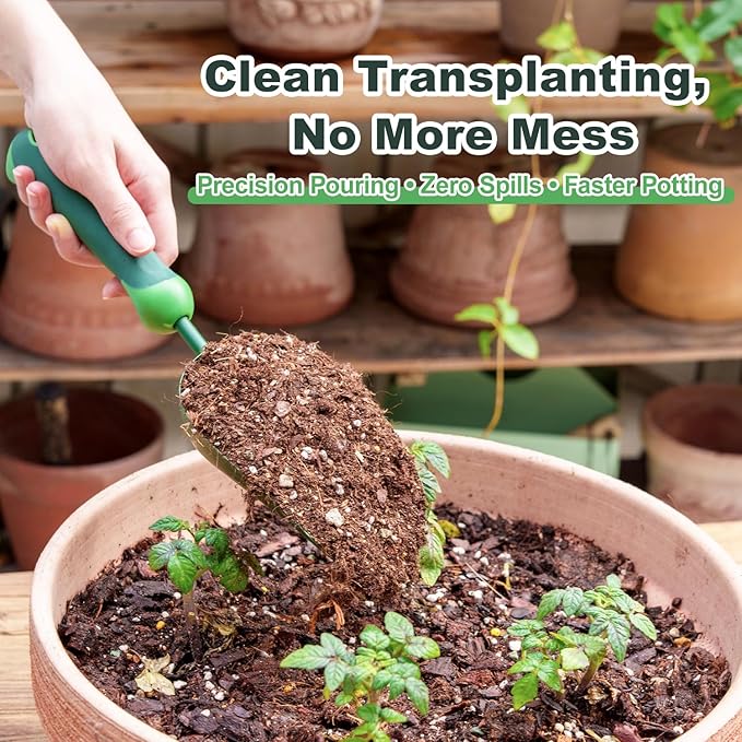 Garden Scoop, 13" Soil Scoop with Ergonomic Rubber Handle, Carbon Steel Potting Shovel Big Volume Gardening Spoon for Transplanting, Digging, Cultivation, Composting, Planting