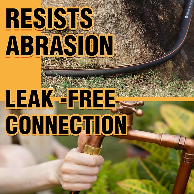 5/8 in. × 25ft. Flexible Hybrid Rubber Garden Hose, High Flow 5/8" I.D. No Memory Durable Lightweight Water Hose for Watering, Irrigation, Water Transfer Pump