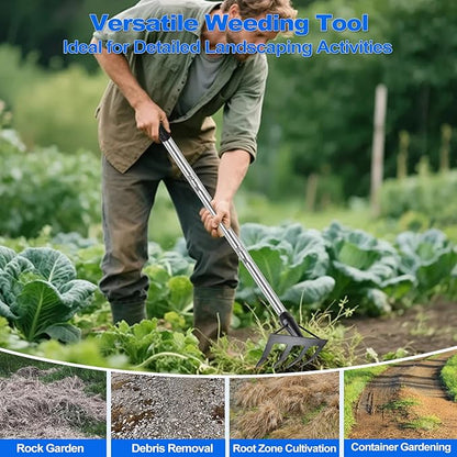 Small Garden Rake Tool, Hand Tiller Cultivator, Weed Remover Rakes Narrow for Flower Beds, Leaves Leaf Grass Cleaning for Precise Gardening, Mulch Spreading, Tilling Soil Weeding - Long Handle