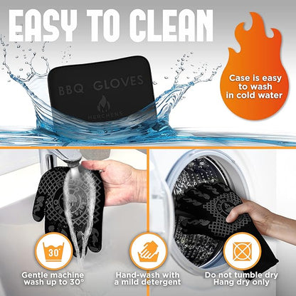 Pro-Series BBQ Gloves - Heat Resistant Grill, Grilling, and Oven Gloves for Culinary Experts - Extreme Fireproof Protection, Silicone Grip, Extra Long Mitts - Indoor & Outdoor - with Protective case