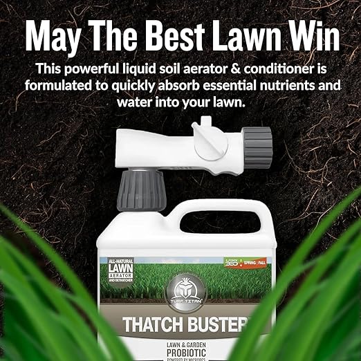 Turf Titan Thatch Buster Lawn Aerator & Grass Dethatcher (1 Gallon) – All-Natural Liquid Soil Loosener & Conditioner for Green Grass – Healthy Soil in 45 Days – Covers Up to 32,000 Sq Ft
