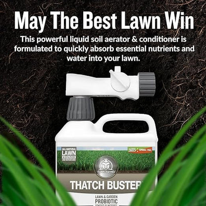 Turf Titan Thatch Buster Lawn Aerator & Grass Dethatcher (1 Gallon) – All-Natural Liquid Soil Loosener & Conditioner for Green Grass – Healthy Soil in 45 Days – Covers Up to 32,000 Sq Ft