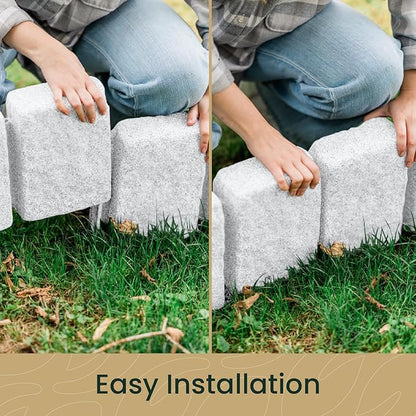 Beuta Landscape Edging | Garden Edging Border | Faux Stone Block XL for Lawn Edging, Flower Beds & Yard Edging – 4 Pack | Each Section Has 6 Blocks 48" L x 4" W x 9.5" H | 12 Spikes | Limewash