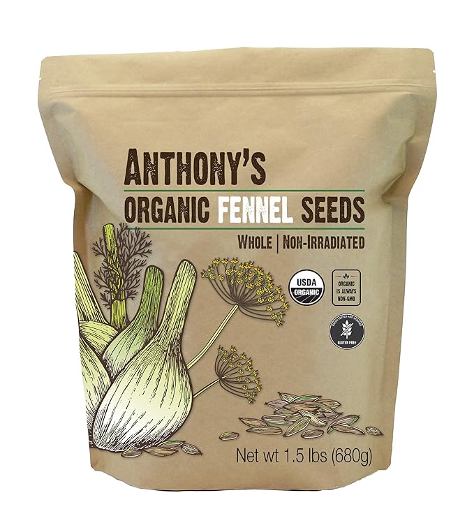 Anthony's Organic Fennel Seeds, 1.5 lb, Whole Seeds, Non-Irradiated, Gluten-Free, Non-GMO