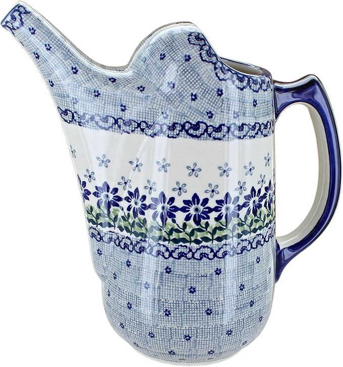 Blue Rose Polish Pottery - Blue Hallsey Watering Can - 9" Tall - Polish Pottery Watering Can, for The Garden, Patio or Indoor Décor