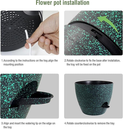 12 inch Large Self Watering Pots, Planter, Plant Pots with Mesh Drainage Holes for Indoor Outdoor House Plants and Garden, Plastic Flower Pots with Reservoir, Black with Green Speckles