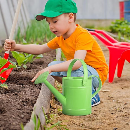 Sungmor 1.5 Liter Small Bright Green Watering Can for Indoor Outdoor Plants, Cute Little Kids Gardening Watering Cans, Lightweight Portable Metal Watering Can, Anti-Rust Pretty Bucket Watering Device