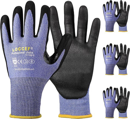 LOCCEF 3 Pairs Safety Work Gloves,Touchscreen Compatible, Superior Dexterity,Level 5/A4 Cut Resistant Work Gloves