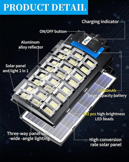 Gefolly SL-6000W Solar Street Light Outdoor, Wide Angle 600000LM Commercial Parking Lot Light Dusk to Dawn 6500K Flood Security IP67 Lamp with Motion Sensor for Garden, Road