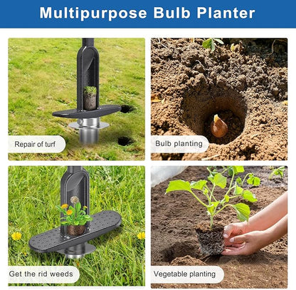 Grass Plugger Tool with Adjustable Digging Depth from 3 to 6 Inch Bulb Planter with Long Handle Plug Cutter Bulb Transplanter Tool for Plants Digging Holes, Repair of Turf, Transplant Seedling
