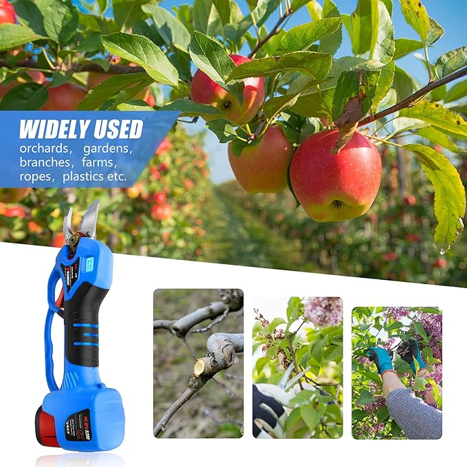 KOMOK Cordless Electric Pruning Shears, Professional Battery Powered Pruning Shears Fruit Tree Branches Cutter, 25mm/1" Cutting Diameter, 6-8 Working Hours with Handguard & LED Display