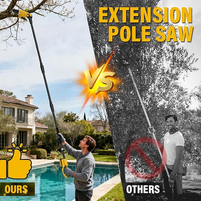 Pole Saw, 8-Inch Cordless Pole Saw for Tree Trimming, 15-FT Max Reach, 16ft/s Cutting Speed, Auto Oiling, Tool-Less Electric Pole Saws, Tree Trimmer with 2x3.0Ah Battery & Charger