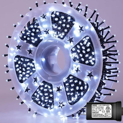 YEGUO 165ft 500 LED Christmas Lights Outdoor Waterproof, White String Lights Indoor, Green Wire Twinkle Tree Light Plug in with 8 Modes Timer Memory