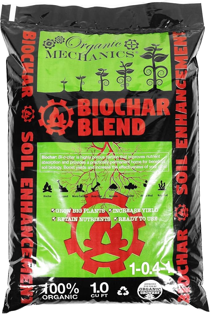 Organic Mechanics Biochar Blend Soil Amendment – 1 Cu Ft – Lifetime Amendment with Biochar, Compost, Worm Castings & Micronutrients for Bigger Plants, Higher Yields, and Healthier Soil