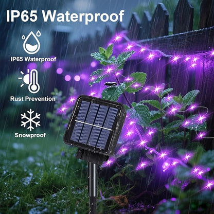 Solar Waterfall Fairy Bunch Lights Outdoor Waterproof 200LEDs 8 Modes Watering Can Light , Purple Solar Powered String Lights Firefly Vine Christmas Tree Garden Decorations Gardening Gifts For Mom