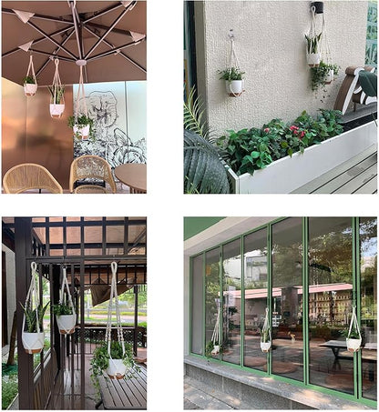 Hanging Planters with Macrame Plant Hangers for Indoor Outdoor Plants,3 Set Hanging Baskets Flower Pots Holders 35‘’/27‘’/21‘’,Self-Watering Pots 7‘’/6‘’/5.5‘’,Boho Home Decor (White)