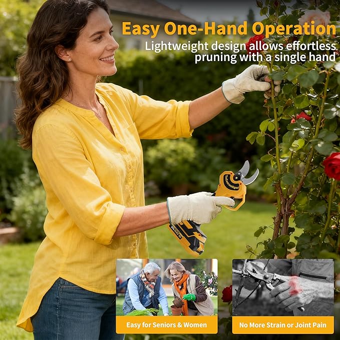2-in-1 Electric Pruning Shears with Extension Pole, Cordless Power Pruner with 1.4 Inch Cutting Diameter, Brushless Motor, LCD Display & 2×2.0Ah Batteries for High Branch & Tree Trimming