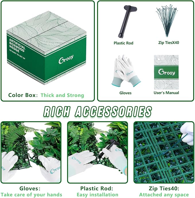 Artificial Boxwood Panels, Grass Wall Panels 20"x20"(12pcs), Privacy Hedge Fence Screen with UV Protection, Fake Greenery Backdrop for Indoor Wedding and Outdoor Garden Backyard