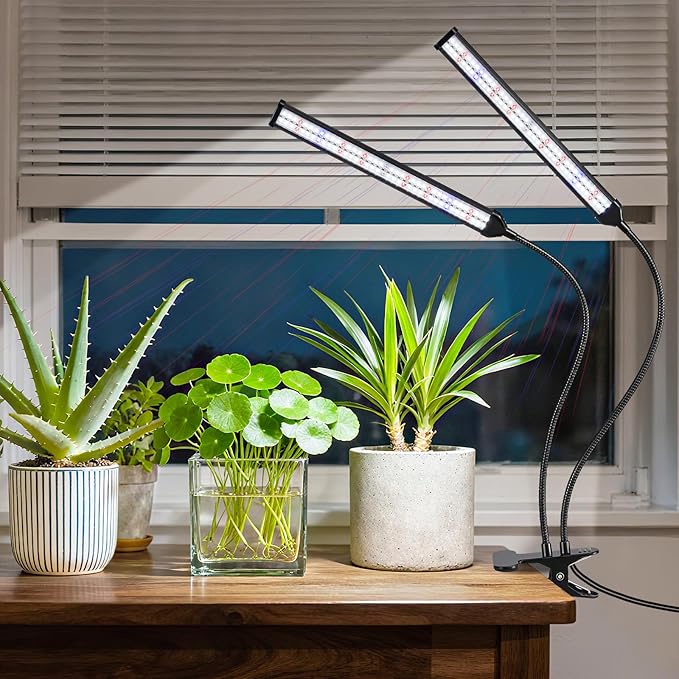 Indoor Clip-on Plant Growth Light, Full Spectrum Grow Light with 156 LEDs, Flexible Gooseneck and 4/8/12H Timer, 3 Spectral Modes, 10 Levels of Dimming, Suitable for Seedlings and Succulent Seeds