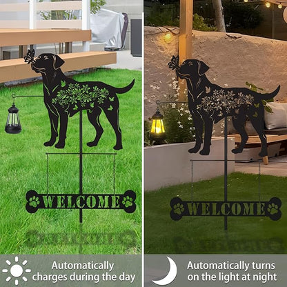 Labrador Metal Garden Stakes Yard Decor with a Lantern, Black Labrador Silhouette Statues Garden Decorative Gifts for Yard Art, Patio, Outside, Lawn Ornaments, Christmas, Backyard