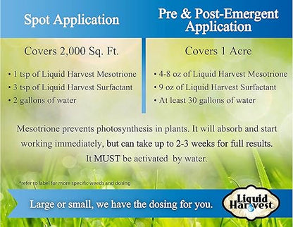 Liquid Harvest Mesotrione - 32oz - Mesotrione Concentrate (Compare to Tenacity) - Pre and Post-Emergent Weed Killer for Lawn and Turf Grasses