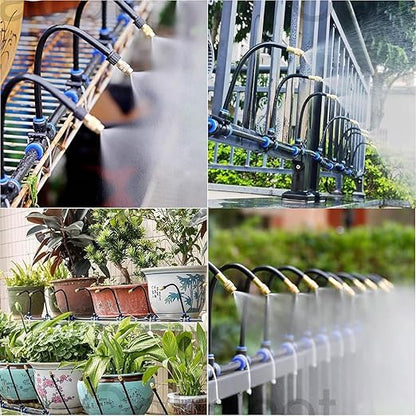 Automatic Greenhouse Drip Irrigation Kit with 20 Brass 360° Adjustable Nozzles 65FT 1/2" Tubing & Misting System for Outdoor Plants, Hydroponics,Raised Beds & Flower Gardens-Easy Setup & Water Saving