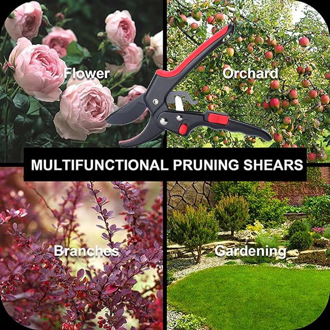 Garden clippers, premium Germany pruners, Work 3 times easier, professional ratchet pruning shears, cutting rose, flower, hedge, stem, tree, Sharp gardening scissors, Arthritis weak hand snips