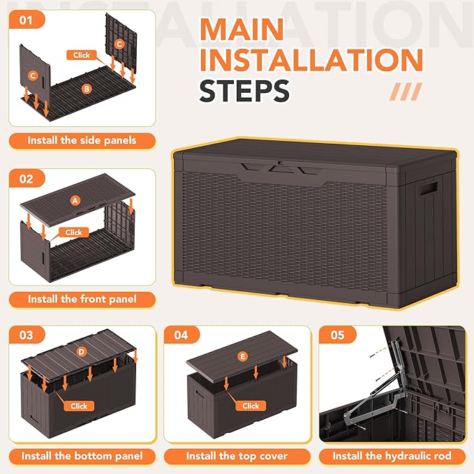 105 Gallon Deck Box Outdoor Indoor Waterproof Storage Box for Patio Furniture, Pool Accessories, Garden Tools, and Cushion Storage, Brown