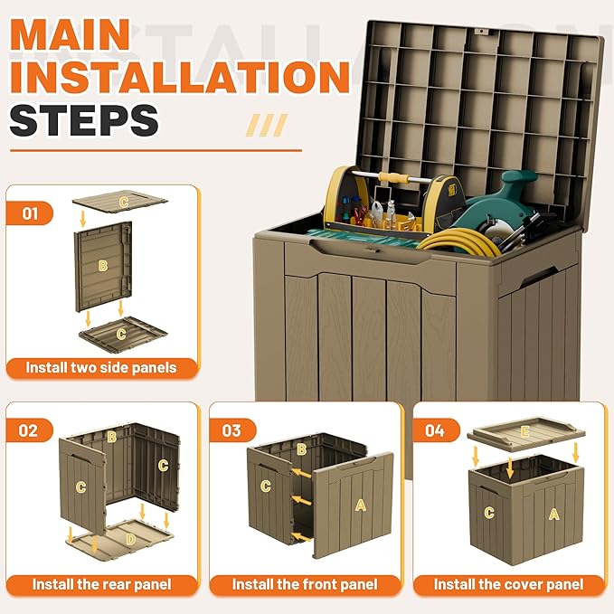 32 Gallon Deck Box Outdoor Indoor Waterproof Storage Box for Patio Furniture, Pool Accessories, Garden Tools, and Cushion Storage, Coffee