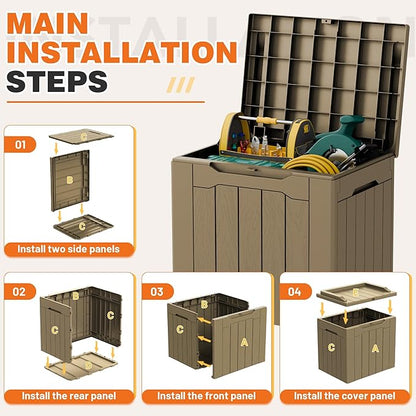 32 Gallon Deck Box Outdoor Indoor Waterproof Storage Box for Patio Furniture, Pool Accessories, Garden Tools, and Cushion Storage, Coffee