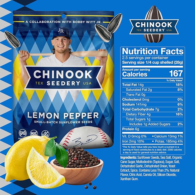 Chinook Seedery Roasted Jumbo Sunflower Seeds - Keto Snack - Best For Snack Packs - Gluten Free, Non-GMO Sunflower Seeds Snacks - Flavored 4 oz (Pack of 3) - Lemon Pepper Flavor