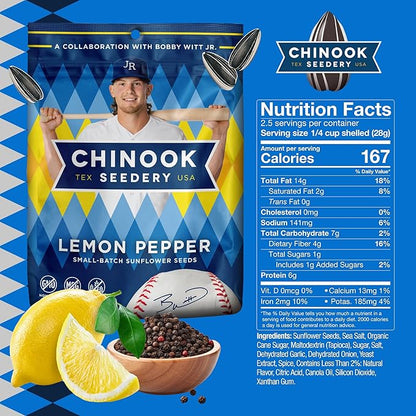 Chinook Seedery Roasted Jumbo Sunflower Seeds - Keto Snack - Best For Snack Packs - Gluten Free, Non-GMO Sunflower Seeds Snacks - Flavored 4 oz (Pack of 3) - Lemon Pepper Flavor