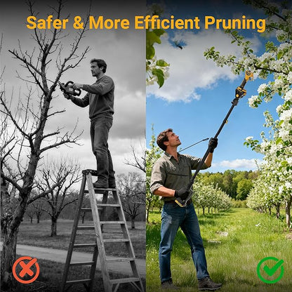 2-in-1 Electric Pruning Shears with Extension Pole, Cordless Power Pruner with 1.4 Inch Cutting Diameter, Brushless Motor, LCD Display & 2×2.0Ah Batteries for High Branch & Tree Trimming