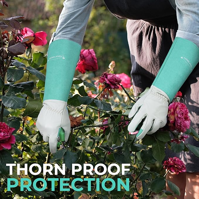 HANDLANDY Long Gardening Gloves for Men Women, Thorn Proof Rose Pruning Leather Garden Yard Gauntlet Glove, Gardening Gifts