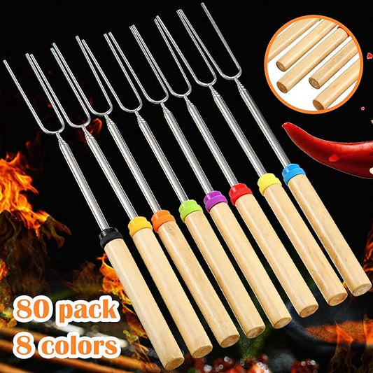80 Pack 32 Inch Marshmallow Roasting Sticks Bulk, Smores Skewers for Fire Pit Kit, Hot Dog Camping Skewers Accessories Campfire Marshmellow Extendable Forks Bbq Tools Smores Sticks