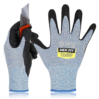 DEX FIT Level 5 Cut Resistant Gloves Cru553, 3D-Comfort Stretchy Fit, Power Grip, Professional Grade, Thin, Touch-Screen Compatible, Durable, Machine Washable -Blue XS (6) 1 Pair