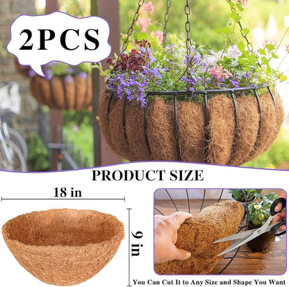 Halatool 2PCS 18Inch Coconut Liners - 100% Natural Coco Fiber Round Liners for Planters, Hanging Basket, Flowers, Vegetables