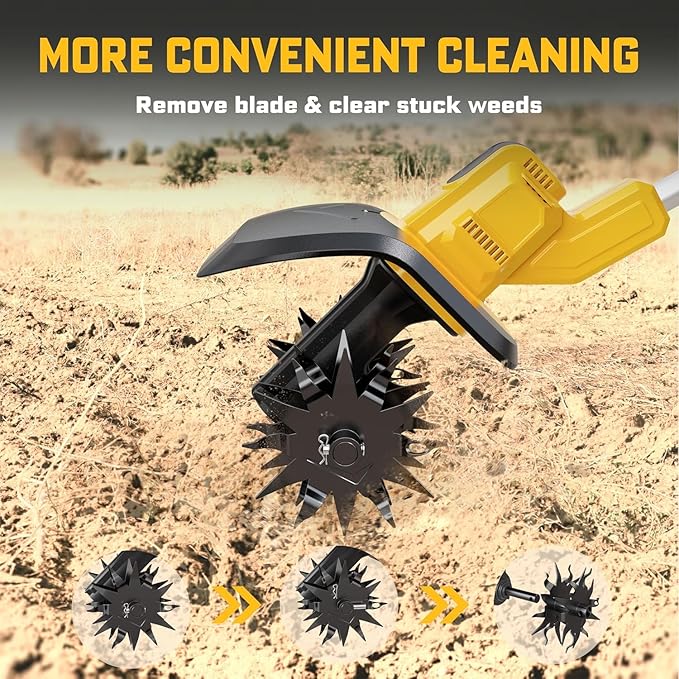 Cordless Tiller Cultivator Compatible with Dewalt 20V Battery(Tool Only), Electric Garden Tiller w/360 RPM, 9In Tilling Width and 6.6In Depth Garden Rototiller for Lawn/Soil Cultivation