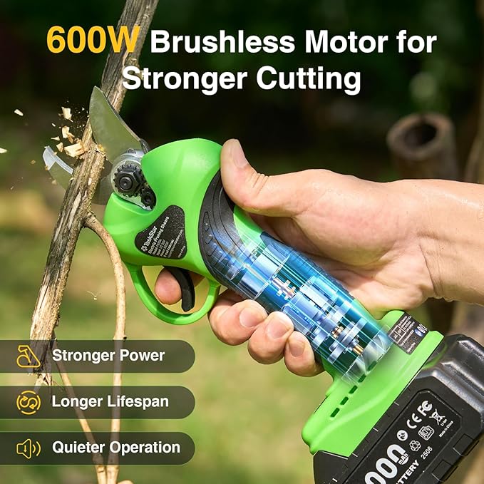2-in-1 Electric Pruning Shears Cordless: 1.2" Cutting Diameter Pole Pruner - 2 Pcs 4.0Ah Batteries, 9ft Telescopic Pole, Extra SK5 Blade, 3 Cutting Modes Brushless Tree Pruner for Gardening