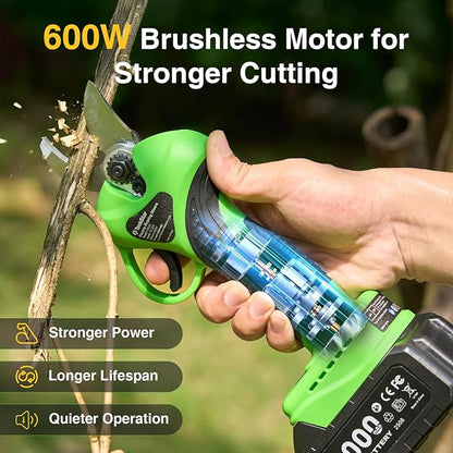 2-in-1 Electric Pruning Shears Cordless: 1.2" Cutting Diameter Pole Pruner - 2 Pcs 4.0Ah Batteries, 9ft Telescopic Pole, Extra SK5 Blade, 3 Cutting Modes Brushless Tree Pruner for Gardening