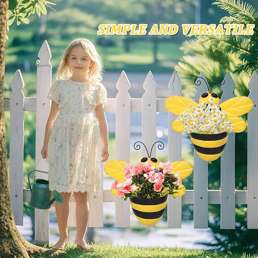 Metal Wall Planter Bee Wall Mounted Planters Small Flower Pot with Drainage for Indoor Outdoor Farmhouse Hanging Planter Succulent Plant Container Vertical Garden Yard Decor