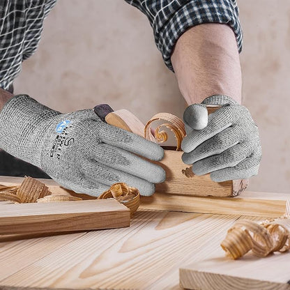 Schwer 12 Pairs ANSI A5 Cut Resistant Work Gloves, Cut Proof Gloves with PU Coating, Used for Metal Fabrication, WoodWorking, Construction, Non Slip, Durable, L, CR3088