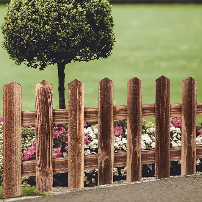 Carbonized Wooden Garden Fence Long High Outdoor Landscape Border Flexible Decorative Lawn Edging Pastoral Style for Flower Bed