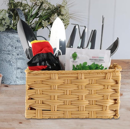 Garden Tools 8-Piece,Wicker Garden Basket with Handle,Gardening Tool Set Gardening Supplies,Outdoor Weed Puller Tool Organizer,Ideal Gifts for Women Men