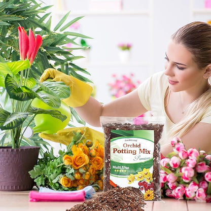 Orchid Potting Mix,Premium Orchid Bark Potting Mixture of Pine Bark,Perlite & Coco Peat Enhanced Drainage and Ventilation,Ideal for Repotting and Growing Indoor Plants Dendrobiums,Phalaenopsis,2QT